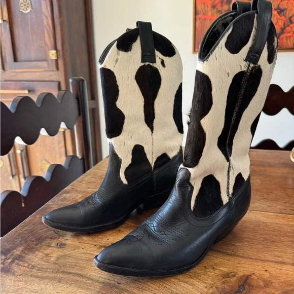 Vintage Cowhide Western Boots - Picture 1 of 5